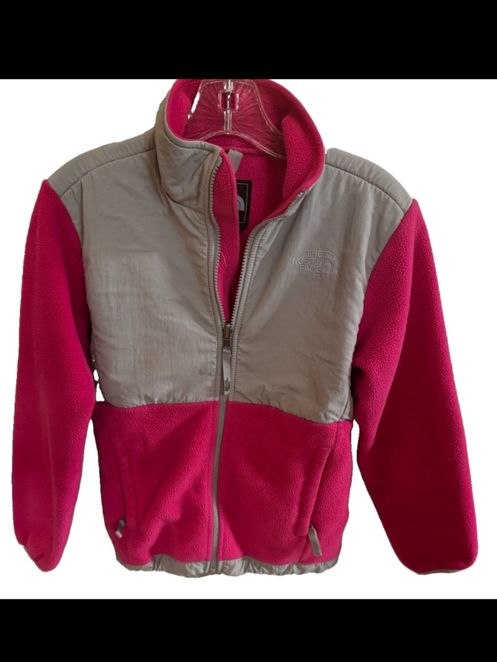 The North Face Denali Fleece Jacket Girls M 10/12 Pink Gray Full Zip Polartec